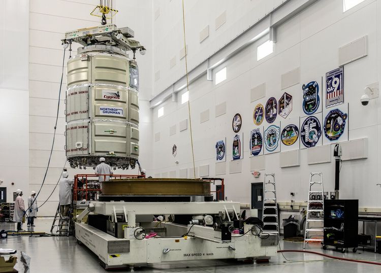Northrop Grumman engineers work on the NG-17 Cygnus spacecraft, the S.S. Piers Sellers, at NASA's Wallops Flight Facility in Virginia. Photo: NASA