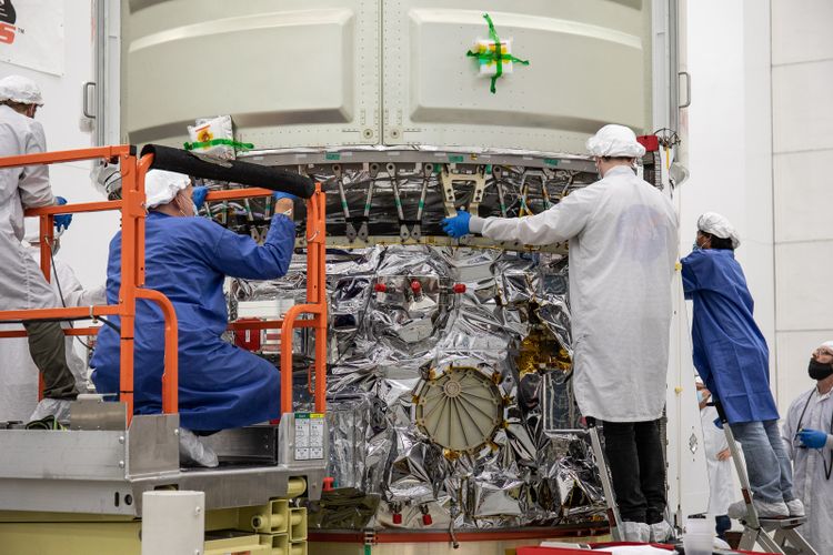 Northrop Grumman engineers work on the NG-17 Cygnus spacecraft, the S.S. Piers Sellers, at NASA's Wallops Flight Facility in Virginia. Photo: NASA