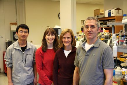 Study co-authors (from left, Xianqiang Song, Jennifer Michel, April Goehring and Eric Gouaux)