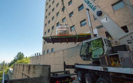 OHSU PET MRI hoisted by crane