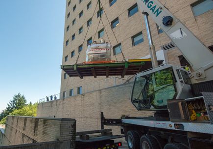 OHSU PET MRI hoisted by crane