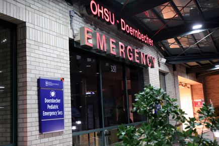 OHSU Emergency Department Exterior at Night