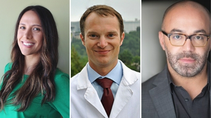 2023 Distinguished Faculty: From left: Maria T. Thompson, M.S., R.T.(T), Brian Duty, M.D., M.B.A., and Jonathan Snowden, Ph.D. (OHSU)