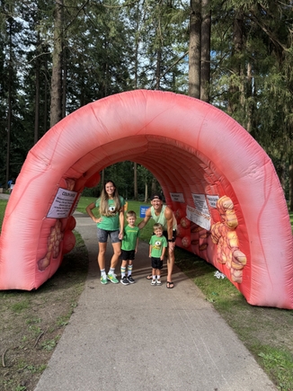 OHSU patient Matt Hazard with his wife, Amanda, and sons, Easton and Colton, at the Get Your Rear In Gear 5K in 2024, hosted by the Colon Cancer Coalition. (Courtesy)