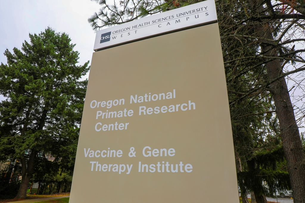 Oregon National Primate Center sign outside of OHSU West Campus.