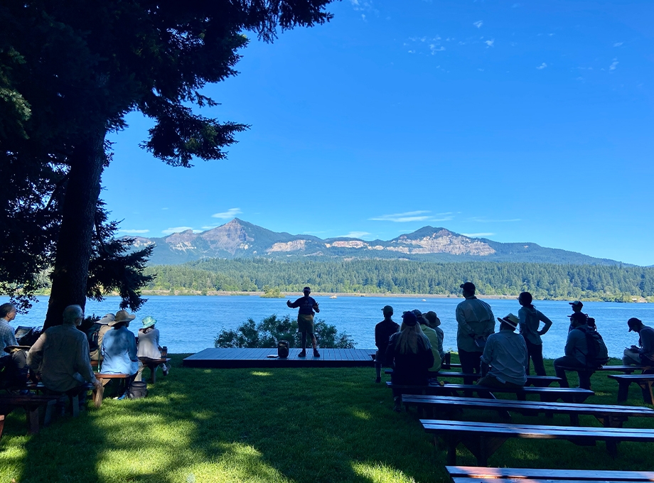 Image shows: Columbia Gorge Discovery Center hosts a presentation in Cascade Locks about how air quality impacts human health. The center is among the recipients of the latest Community Partnership Program grants, which the OHSU Knight Cancer Institute awards to local organizations. (Courtesy)