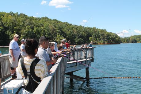 The fishing pier at Oconee Nuclear Station's World of Energy is a popular spot for families. 