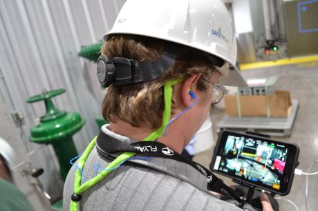 Brunswick Nuclear Plant employee, William Kerr, training to fly indoor drones Brunswick Nuclear Plant employee, William Kerr, training to fly indoor drones.