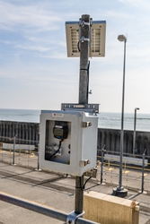 One of three newly installed radiation monitors at the SONGS dry fuel storage facility. A radiation monitor at the SONGS dry fuel storage facility.