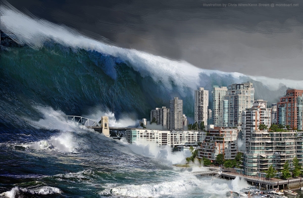 Graphic used by Samuel Lawrence Foundation at nuclear waste conference to signify tsunami risk in Southern California. bbc-magazine_mega-tsunami-_sketch31