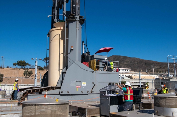 The vertical cask transporter downloading canister #37 on Friday Oct. 25. 20191025-SONGS MPC Download-4097
