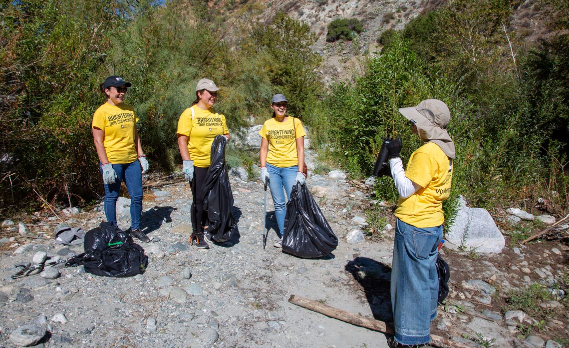 Taking a break from the San Gabriel River cleanup.