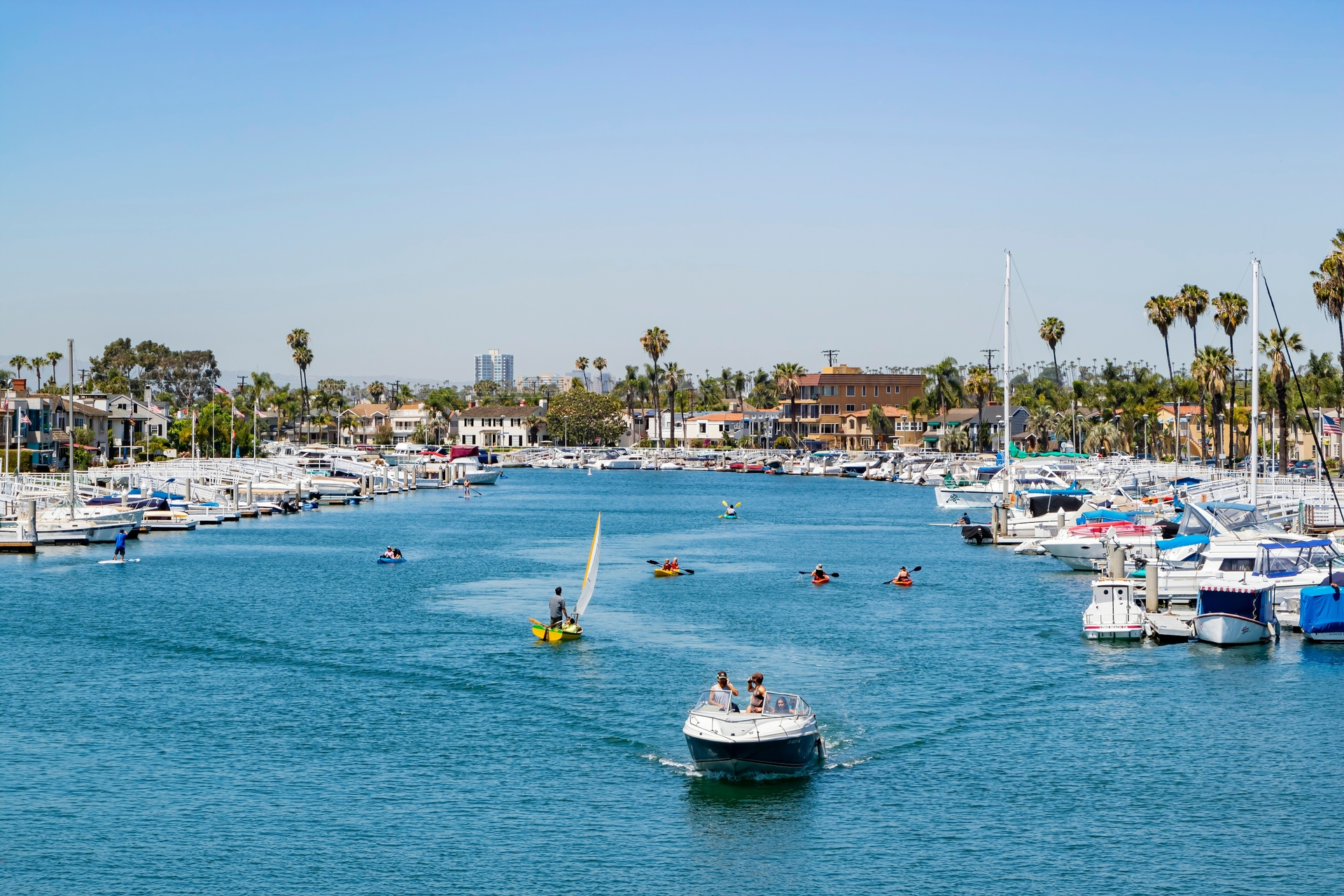 Boats in a Long Beach harbor