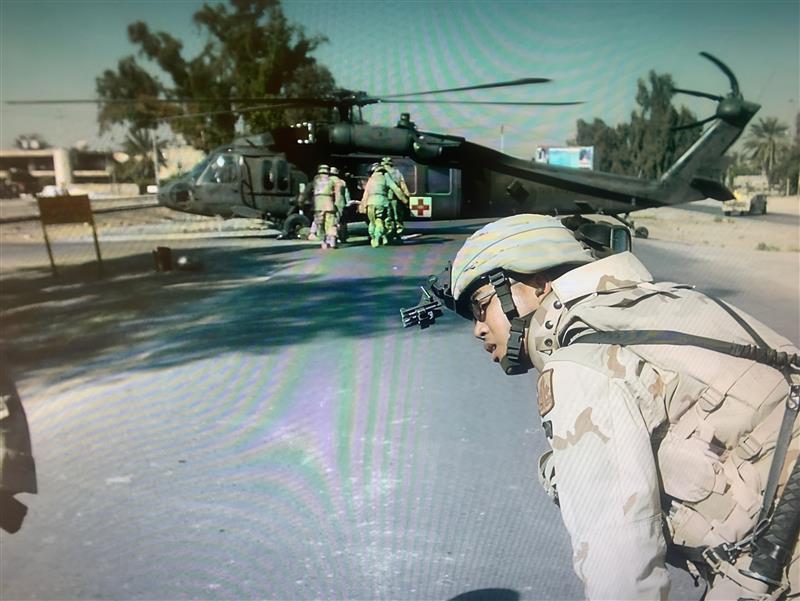 After a car bomb explosion, Steve Nunez is airlifted to a nearby hospital for medical attention. 