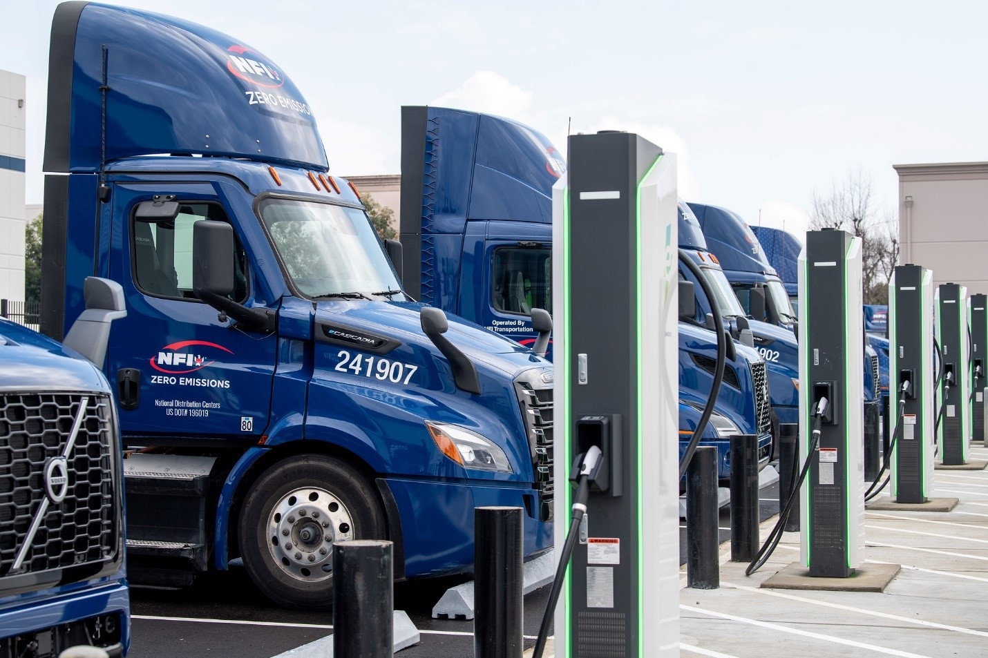 The charging depot allows the battery-electric trucks to refill at 38 separate DC fast chargers. 