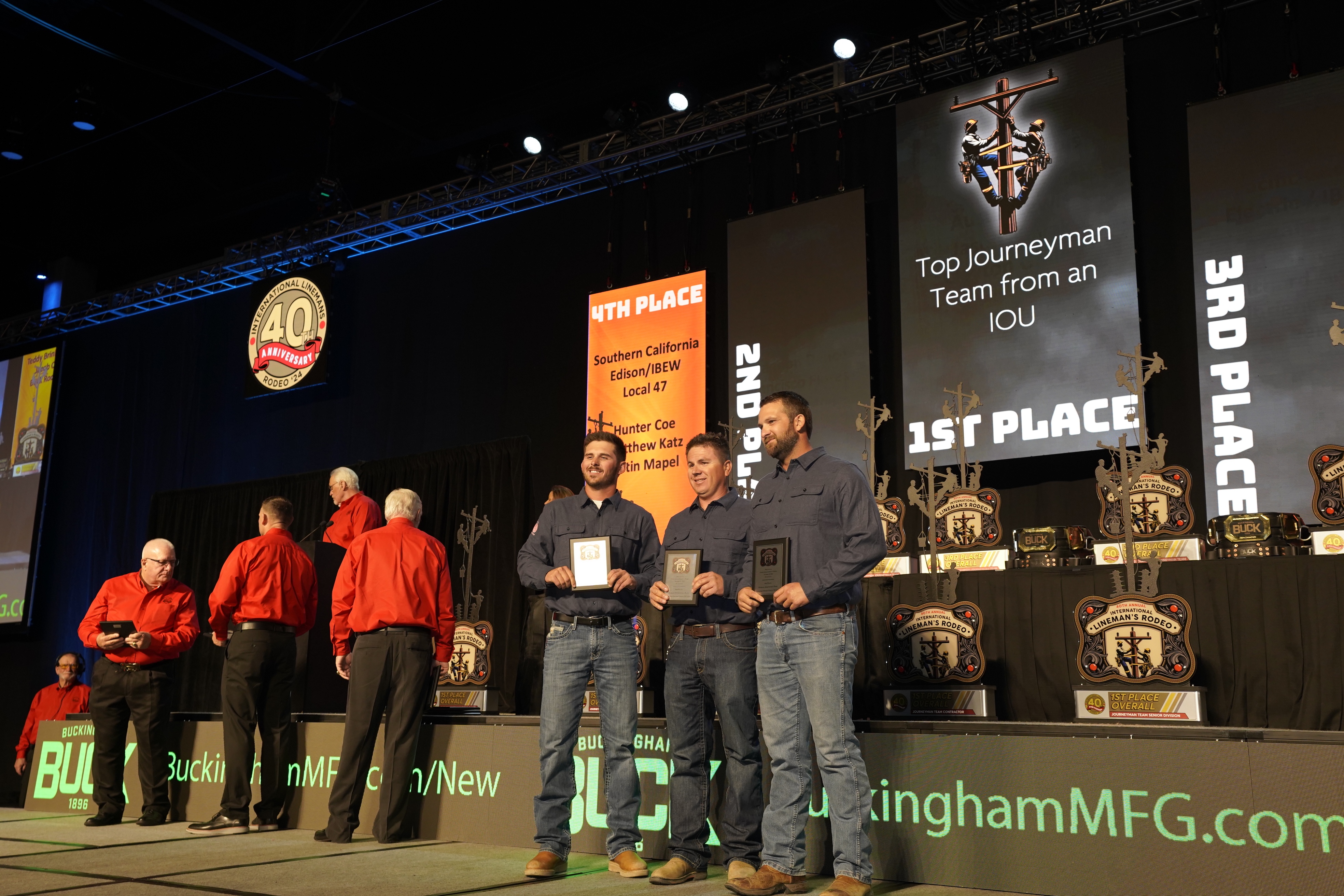 Matthew Katz, Justin Mapel and Matthew Katz, accept their award for fourth overall in the Journeyman IOU division.  