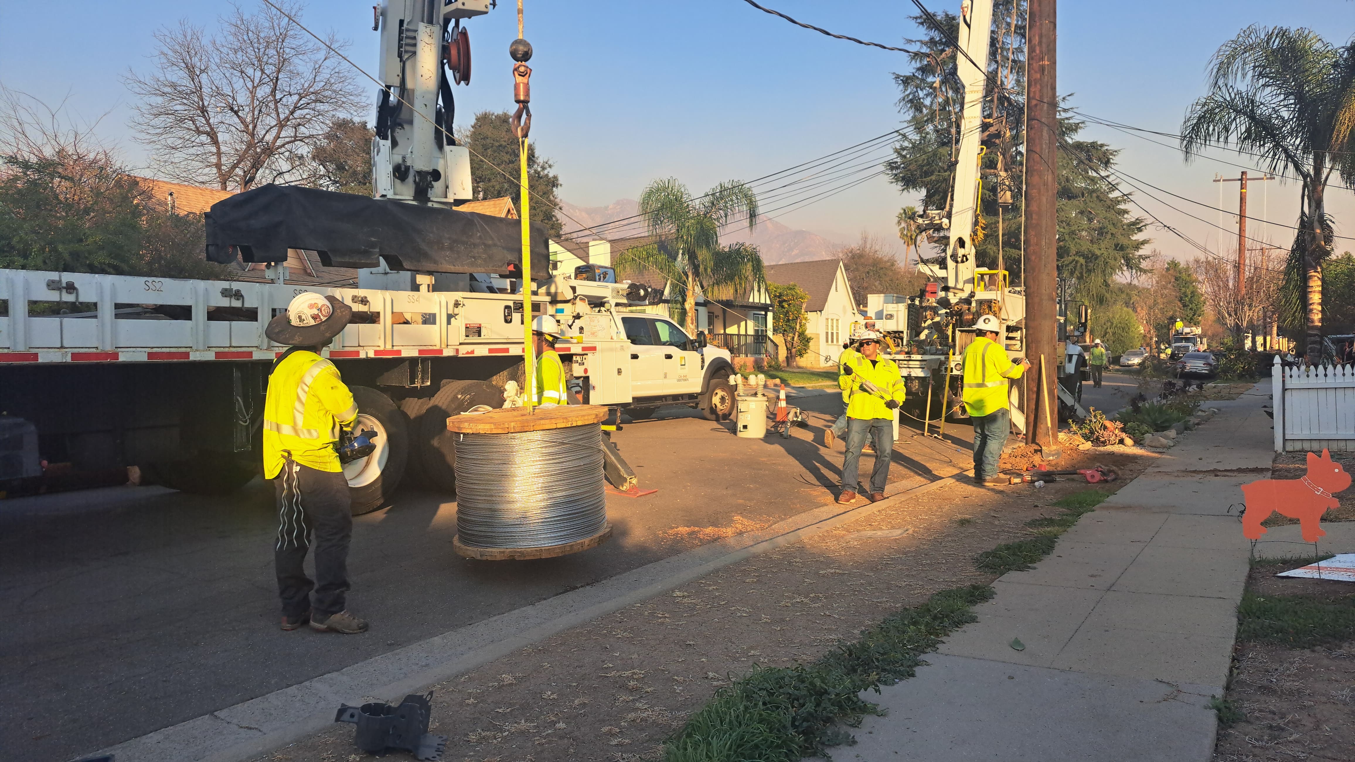 After intense winds damaged equipment, crews are working to replace all poles and wires left destroyed.