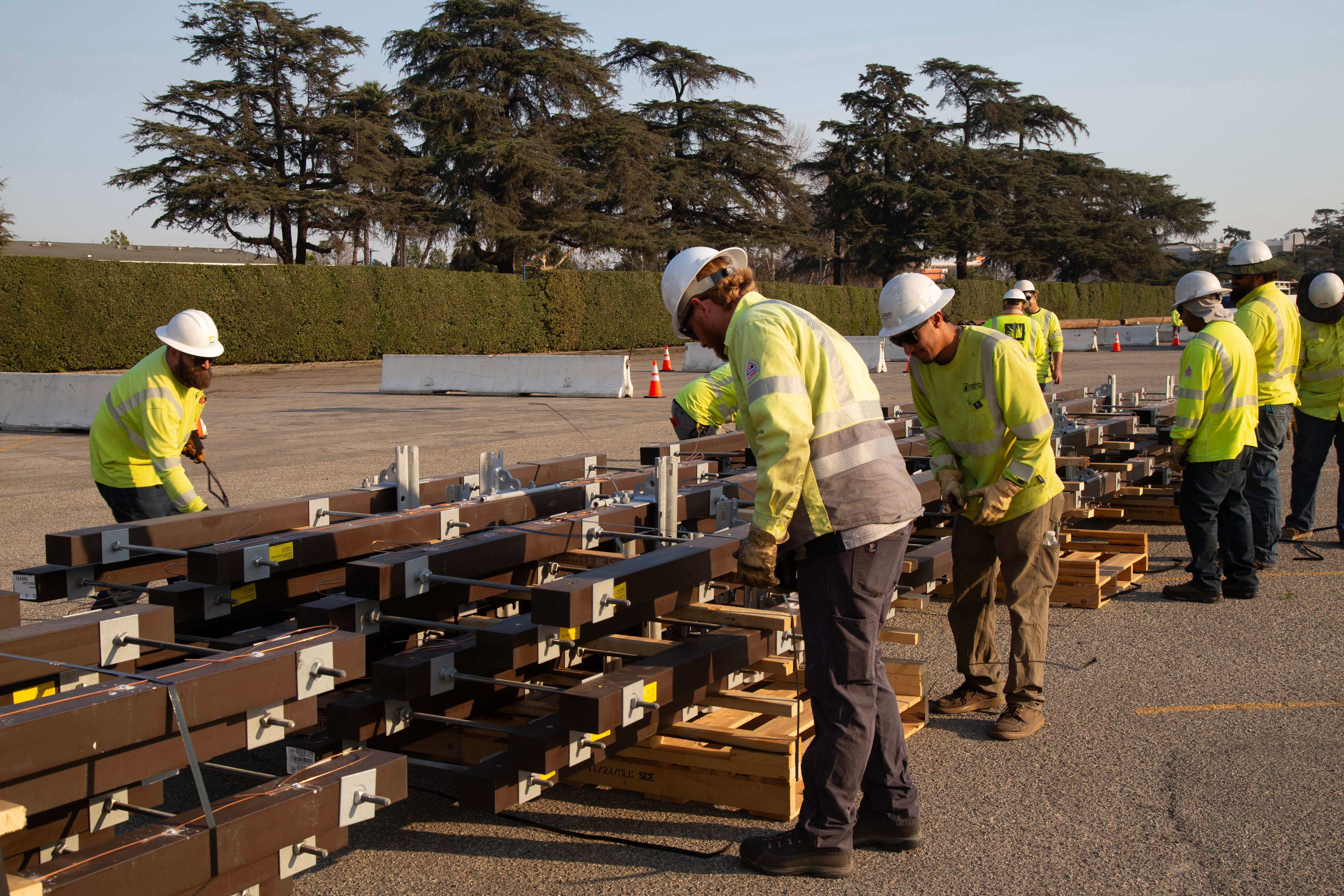 SCE crews prep equipment that will be used to restore power for customers affected by the weather-related outages.