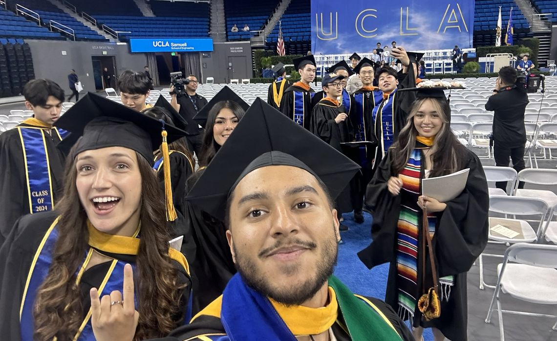 Jonathan Garcia Renteria (foreground) graduates from UCLA with both a bachelor’s and a master’s degree before starting his career in environmental engineering.