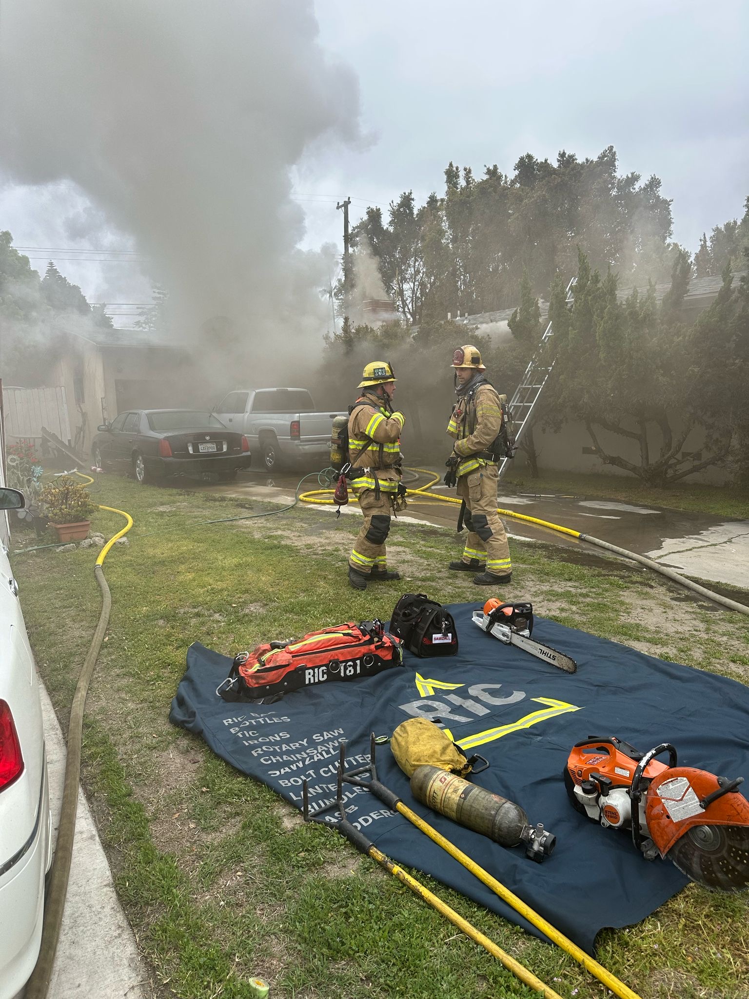About 30 firefighters and four fire trucks showed up to put out the residential fire.