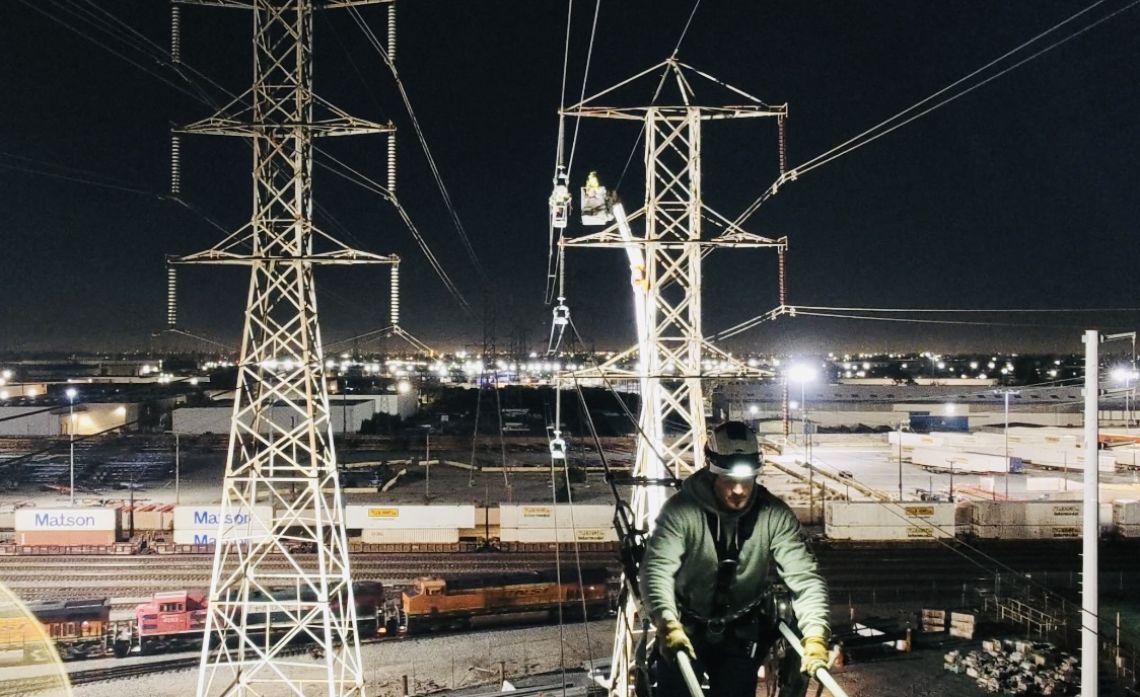 Crews worked at night to complete the portion that crossed the BNSF Railway.