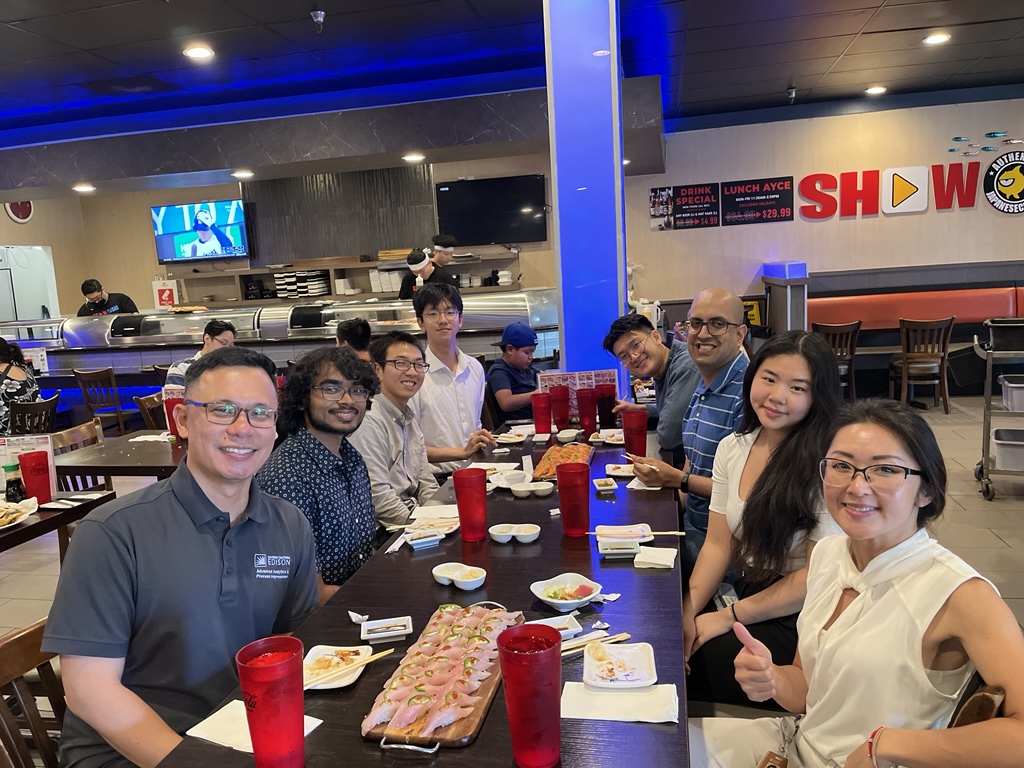 Luo (second from right) enjoys a lunch break with her team, highlighting the meaningful connections she’s built during her time at SCE.