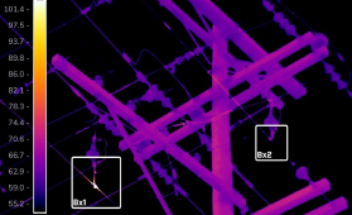 Behind the thermal imaging camera’s blue-tinted lens is technology that measures heat radiating from electrical equipment.