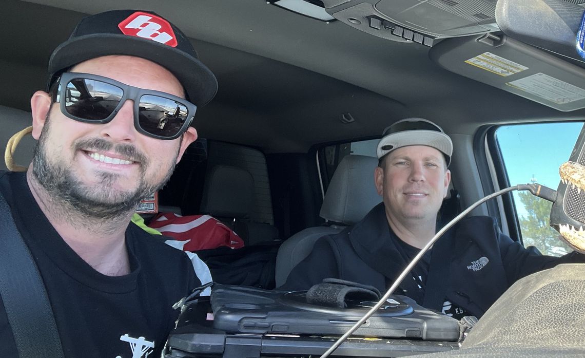 With tools packed and winter gear stowed behind them, Trent Koury (left) and Kjol Turner (right) head toward the communities awaiting support.