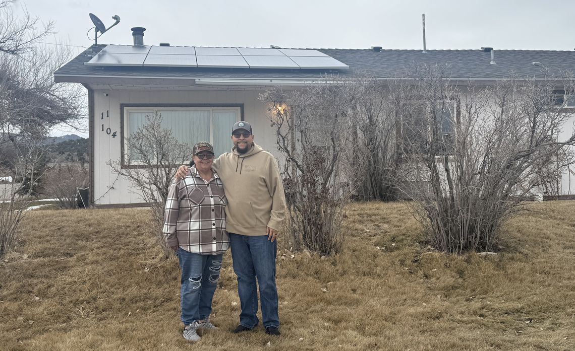 Jimmy Ybarra stands with his mother outside his grandparents’ home where he grew up in the Bridgeport Indian Colony.