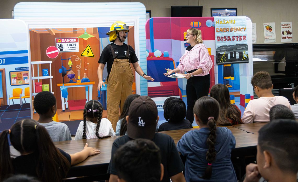 By blending theater with practical safety tips, Elise Marie Lindenau and TJ Corsaro help students connect lessons about wildfires, emergency kits and family communication plans to real life.