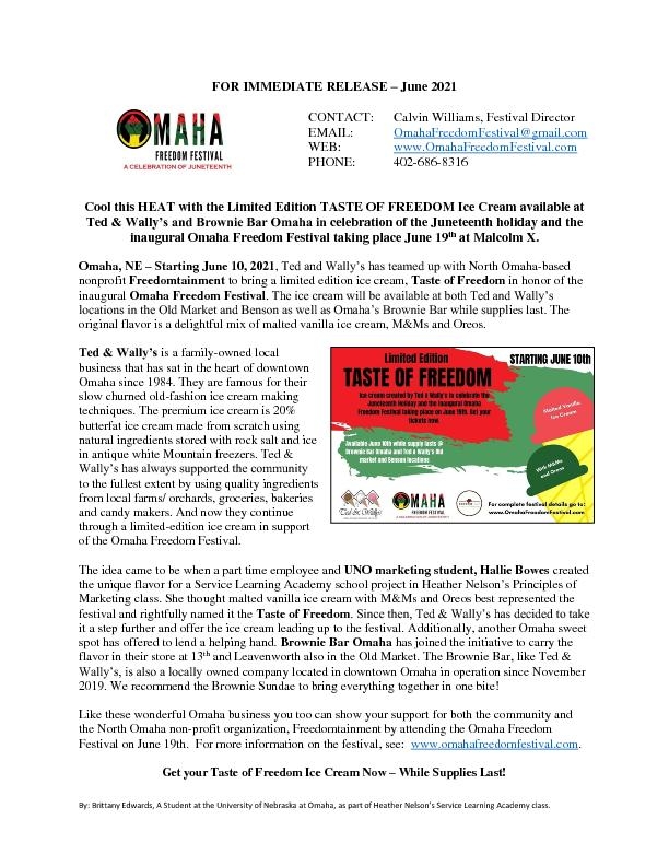 Press Release Taste of Freedom_FINAL