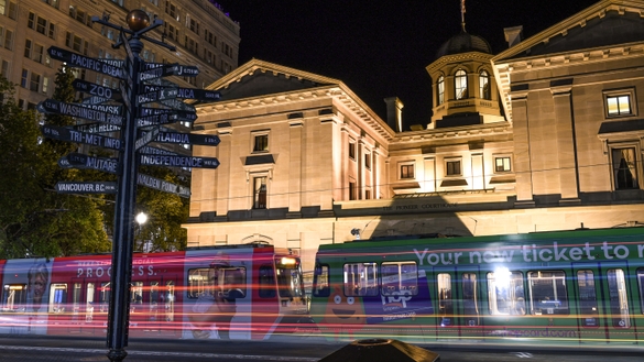 MAX Light Rail and Pioneer Courthouse