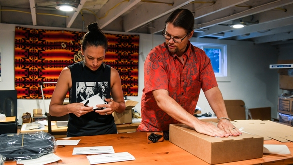 Ginew Owners Erik Brodt and Amanda Bruegl in Their Workspace