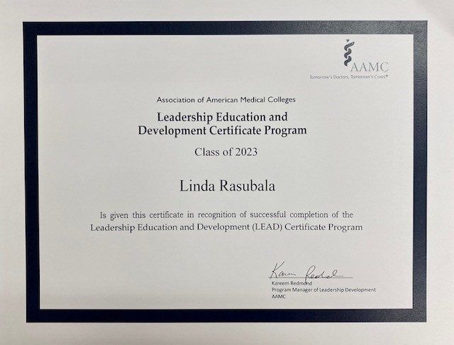 Dr. Rasubala's Certificate of Completion