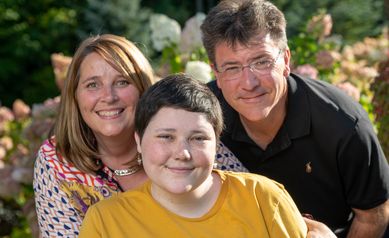 Connie and Bob Moore with daughter Sarah at their Mendon home - fall 2023