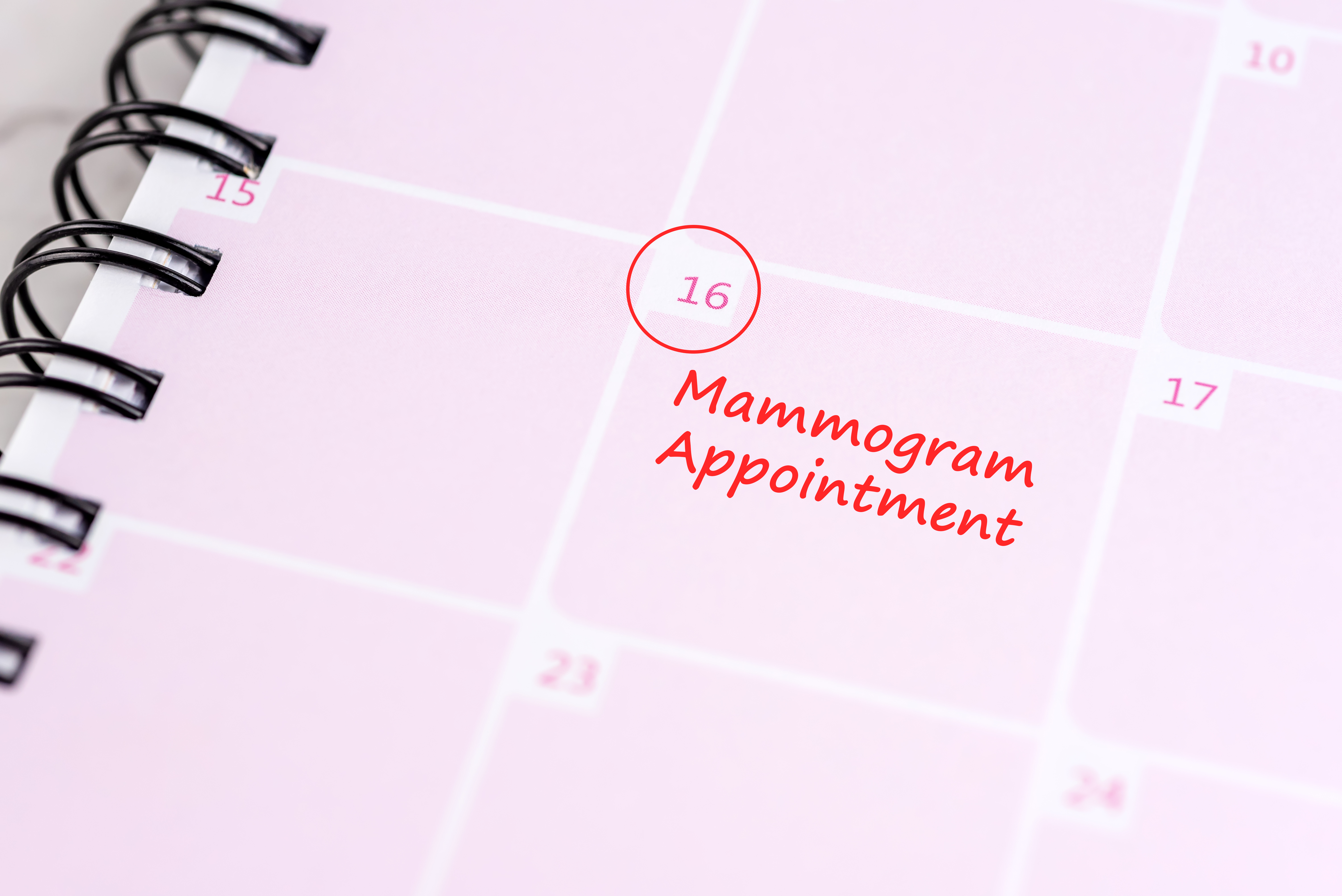 Mammogram appointment on calendar