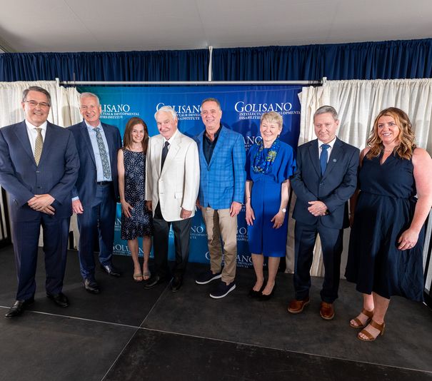From left: David Linehan, MD, John Foxe, PhD, Jill Halterman, MD, Tom Golisano, Richard Handler, President Sarah Mangelsdorf, Eli Eliav, DMD, PhD, and Erica Dayton.