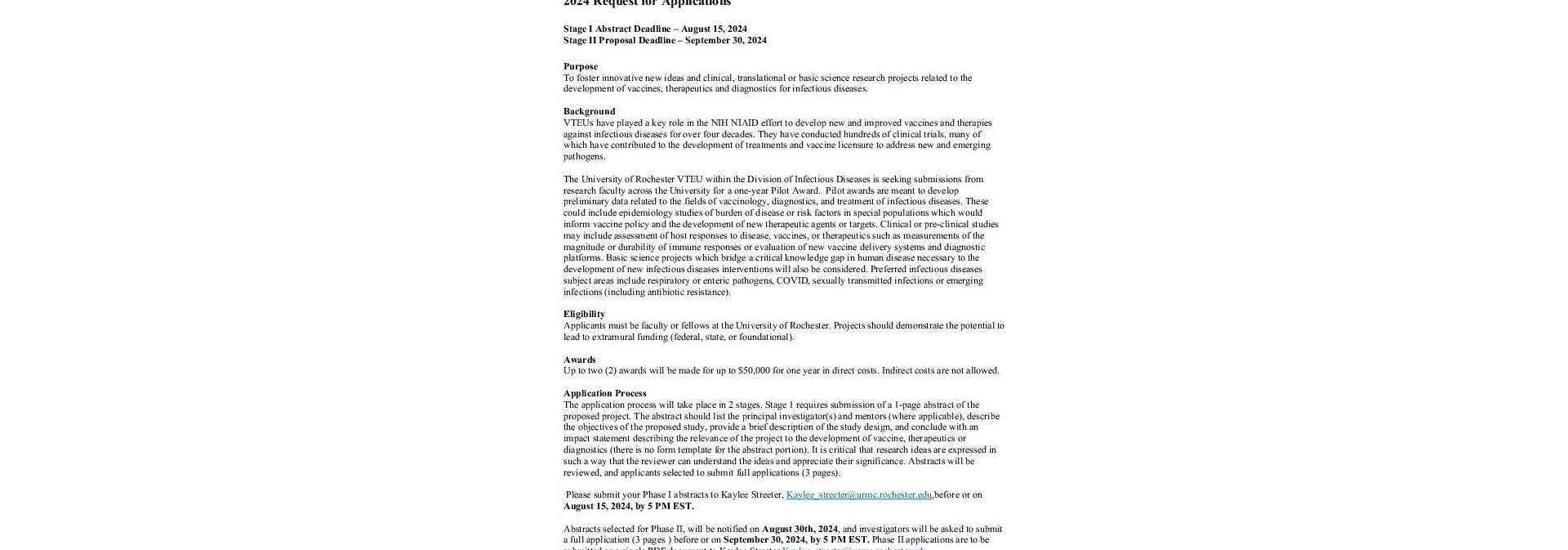Document VTEU 2024 Pilot Grant Request for Applications URMC Newsroom