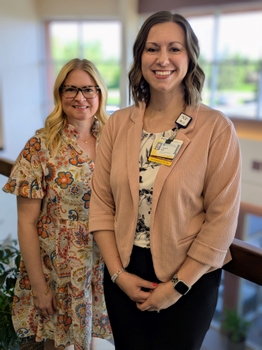 Portrait of the APPs at Pluta Breast Health Clinic - Katie Banks, PA, and Crystal Regis, NP 