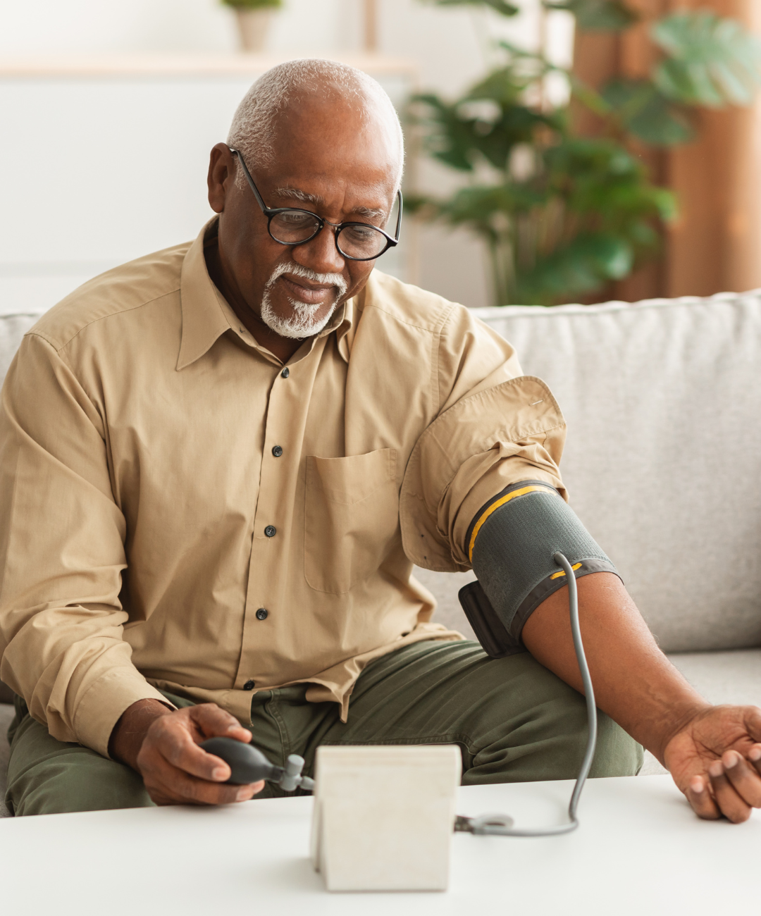 Man checking blood pressure