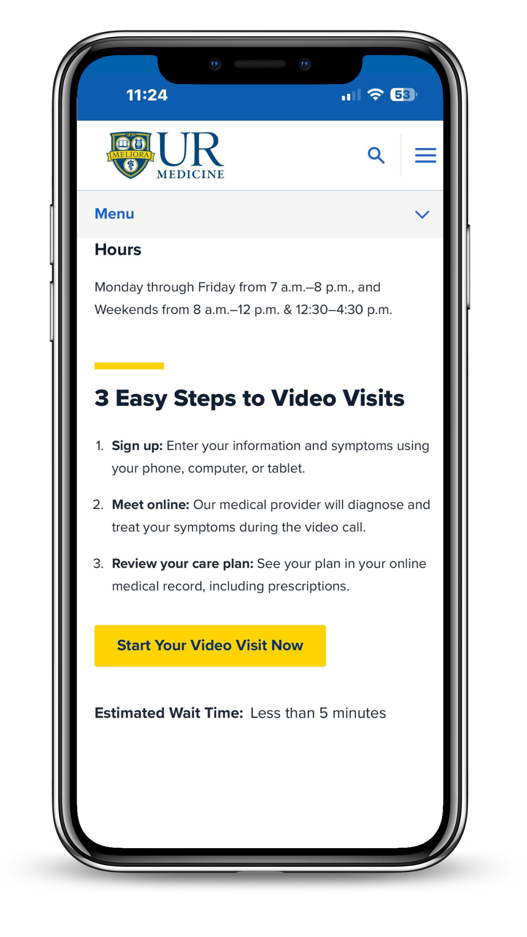 screenshot of a virtual urgent care web page