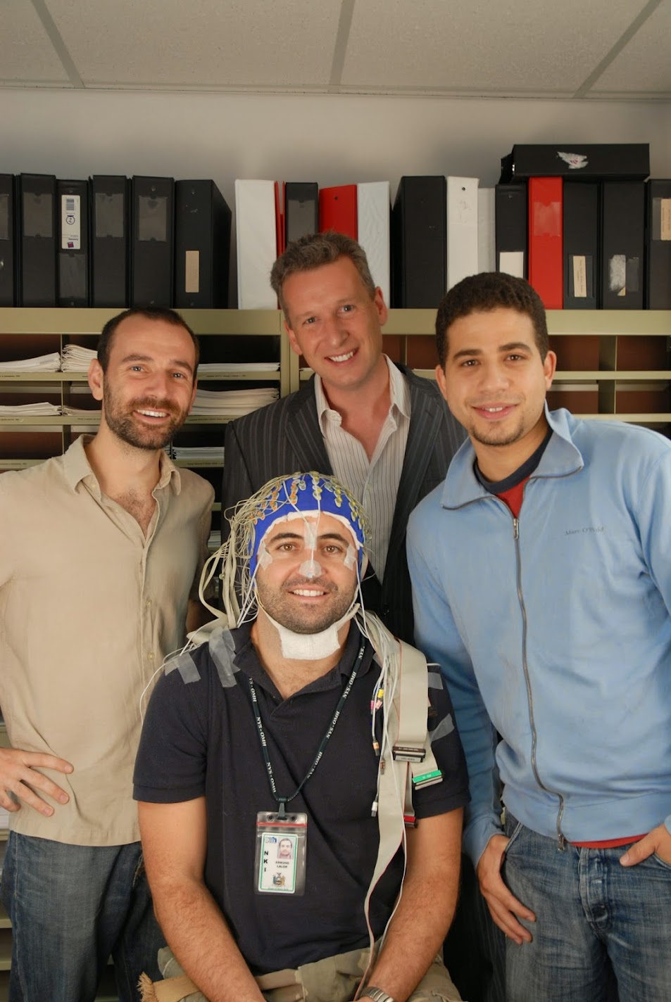 From left: Simon Kelly, John Foxe, Manuel Gomez-Ramirez, and (front) Edmund Lalor, in Foxe’s Cognitive Neurophysiology Lab at City College in October 2007.