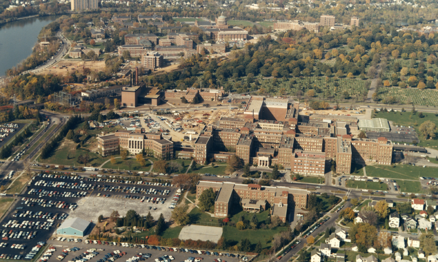 aerial view of med center in 1950