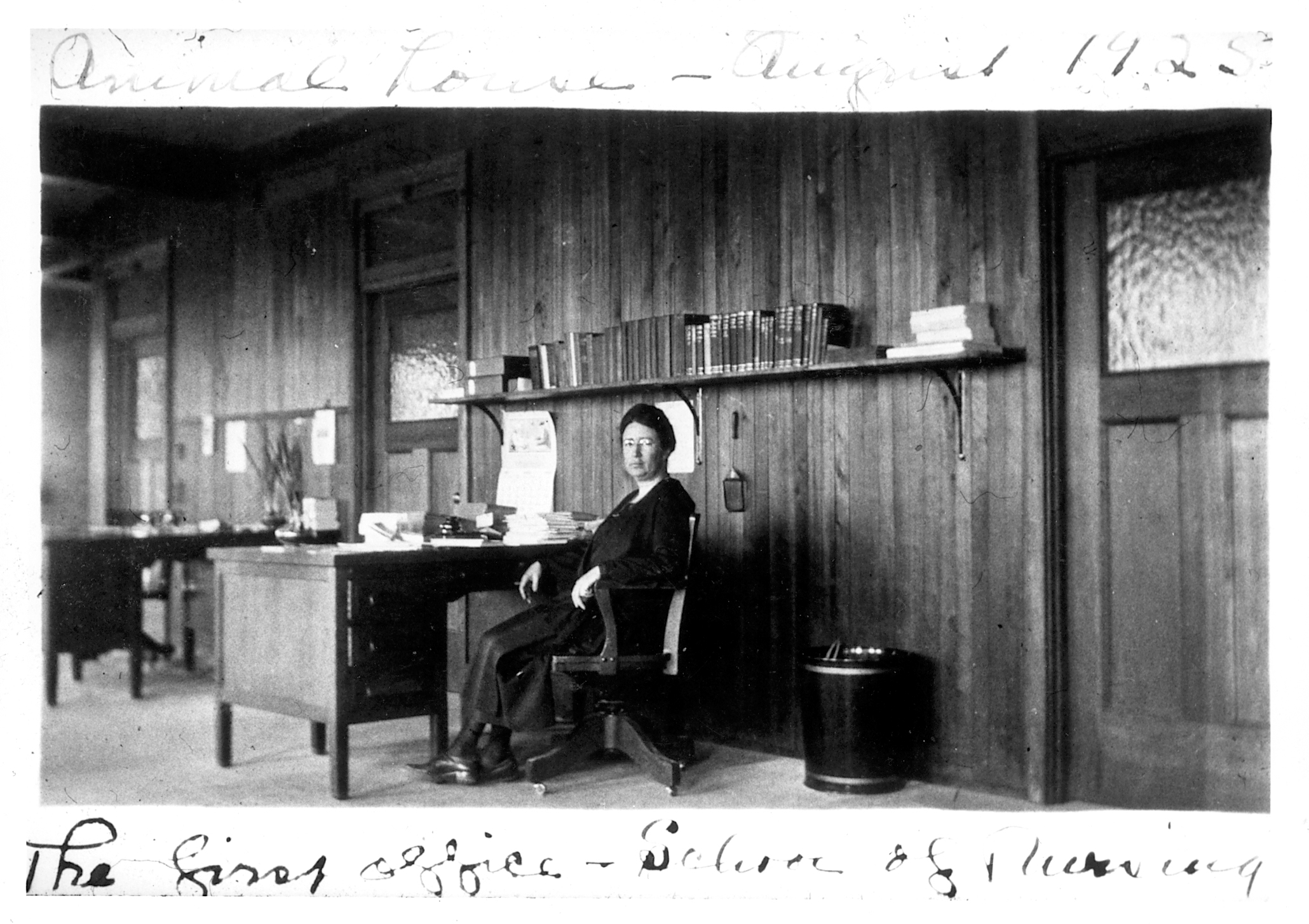 Helen Wood sits in the first office of the School of Nursing, 1928