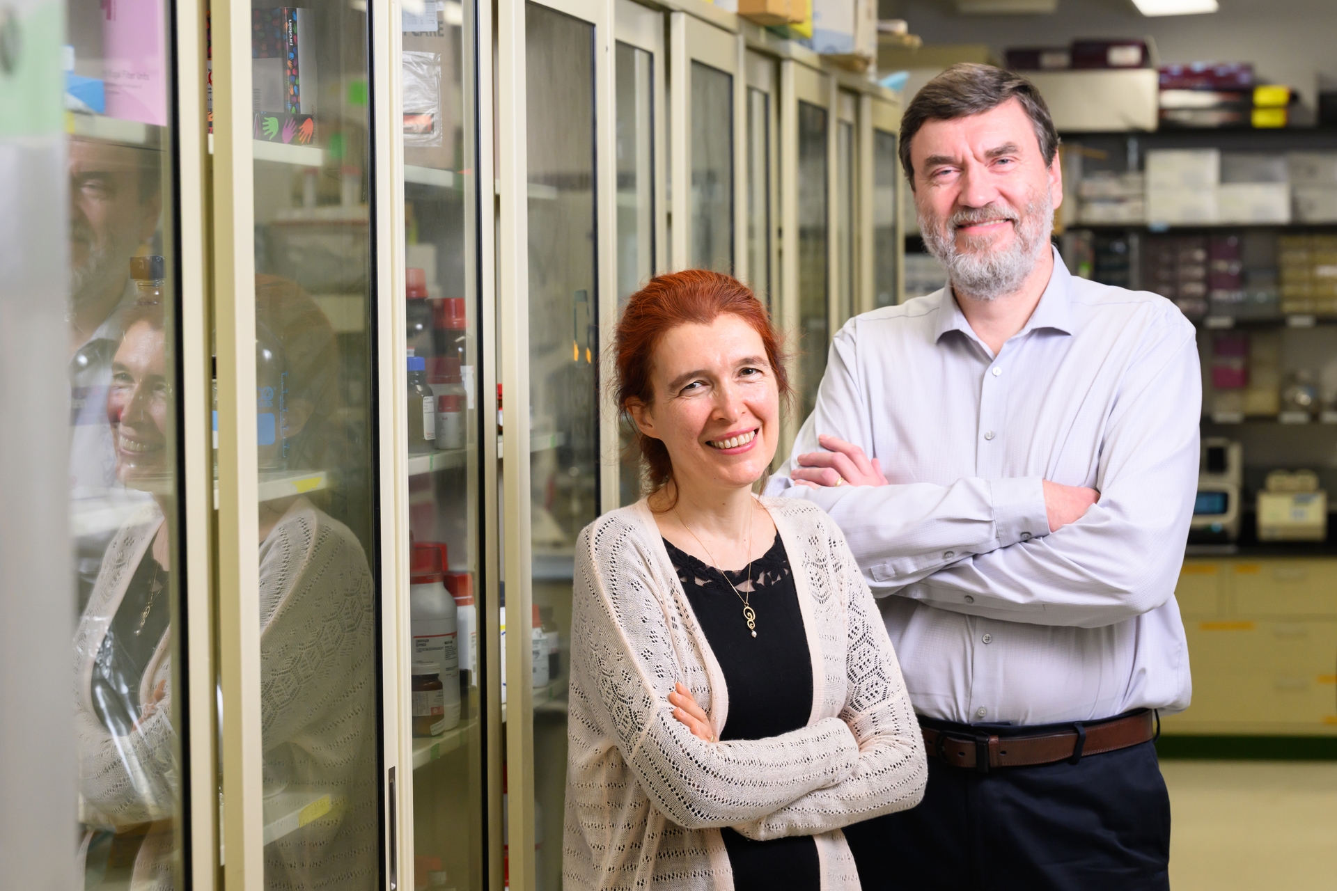 Vera Gorbunova PhD and Andrei Seluanov PhD pose side-by-side
