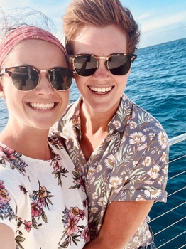 Selfie of Alison and Carly on a boat 
