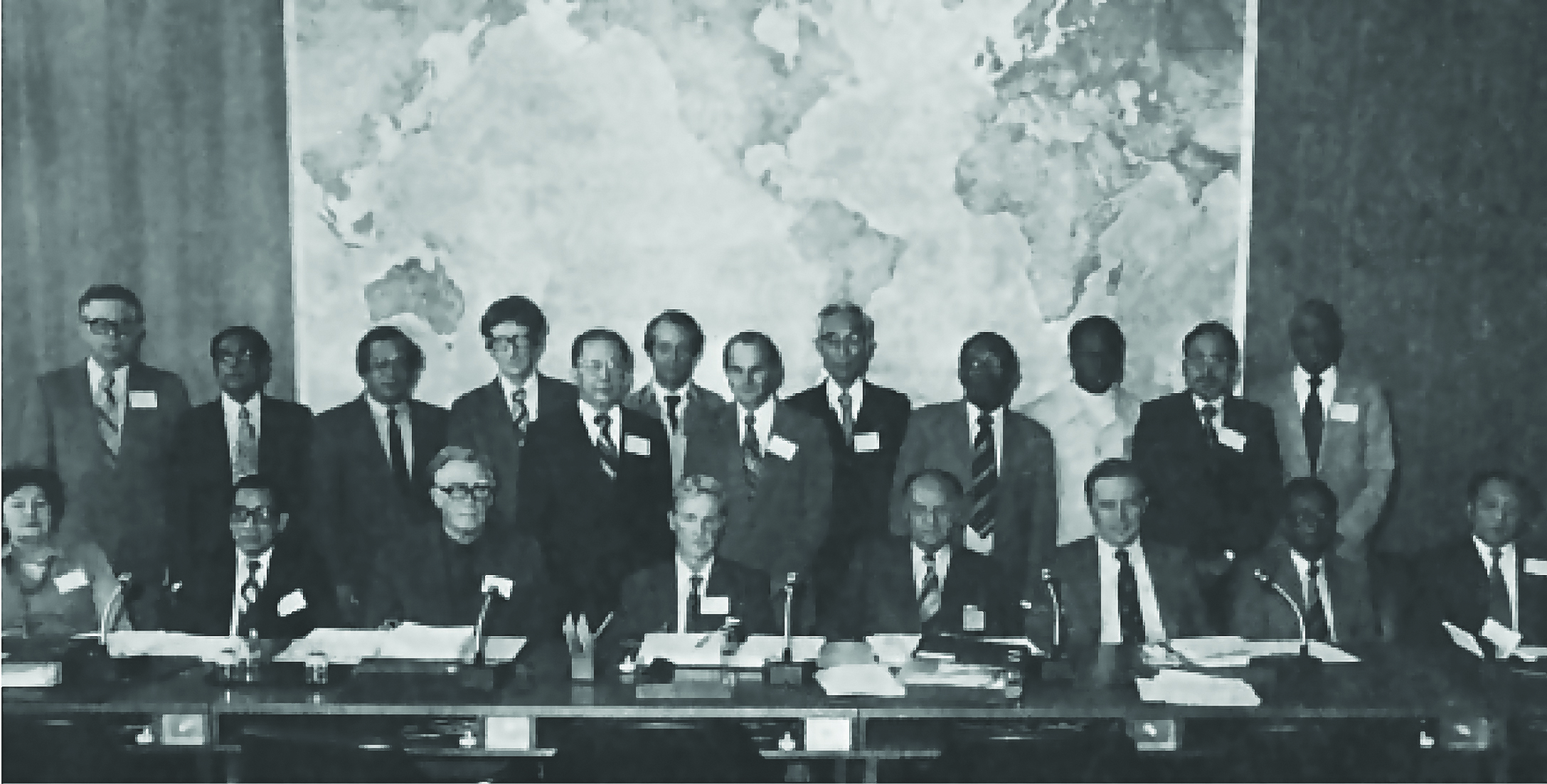 D. A. Henderson (front row, third from right) with members of the Global Commission for the Certification of Smallpox Eradication in the late 1970s.