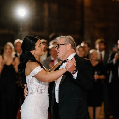 Father and daughter dancing on her wedding day.
