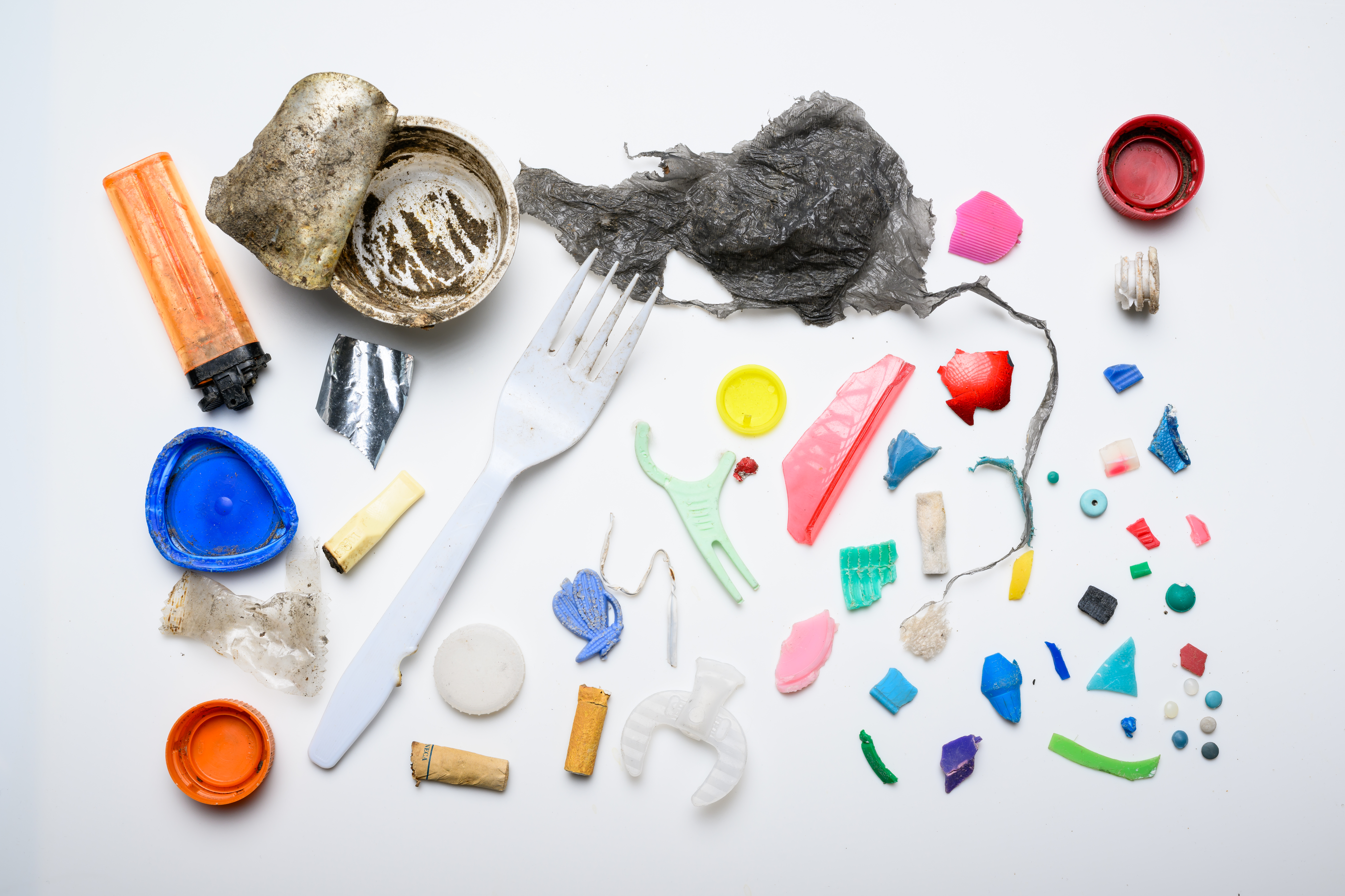 A variety of plastics laid out on a table