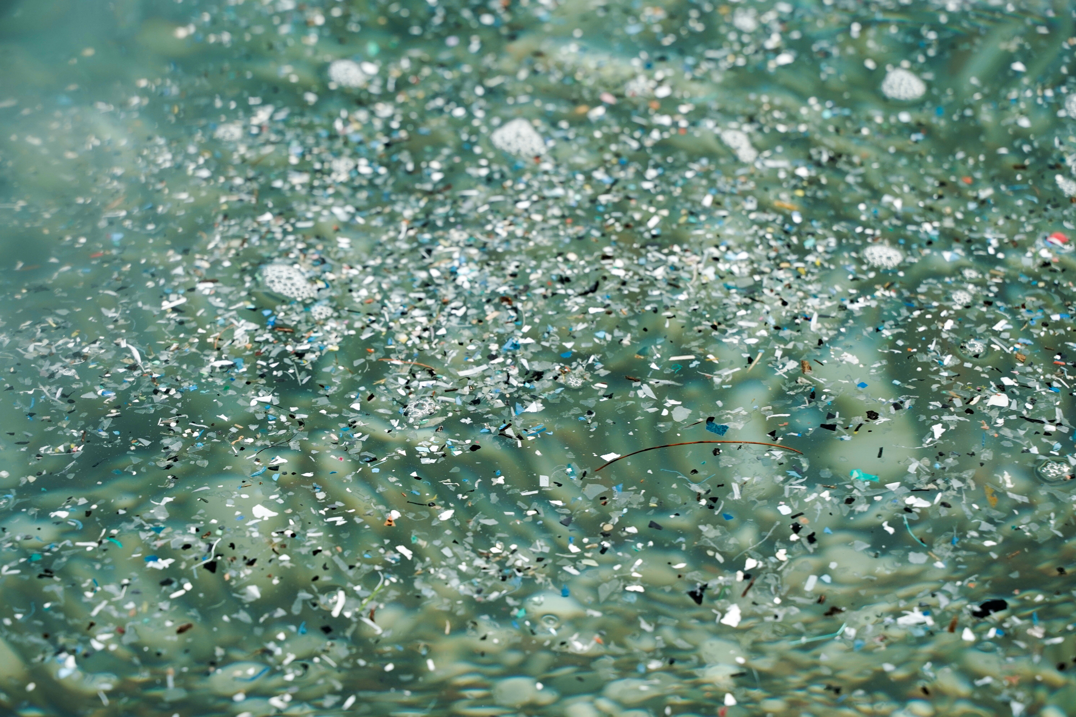 A close up of microplastic pollution of the sea and the ocean